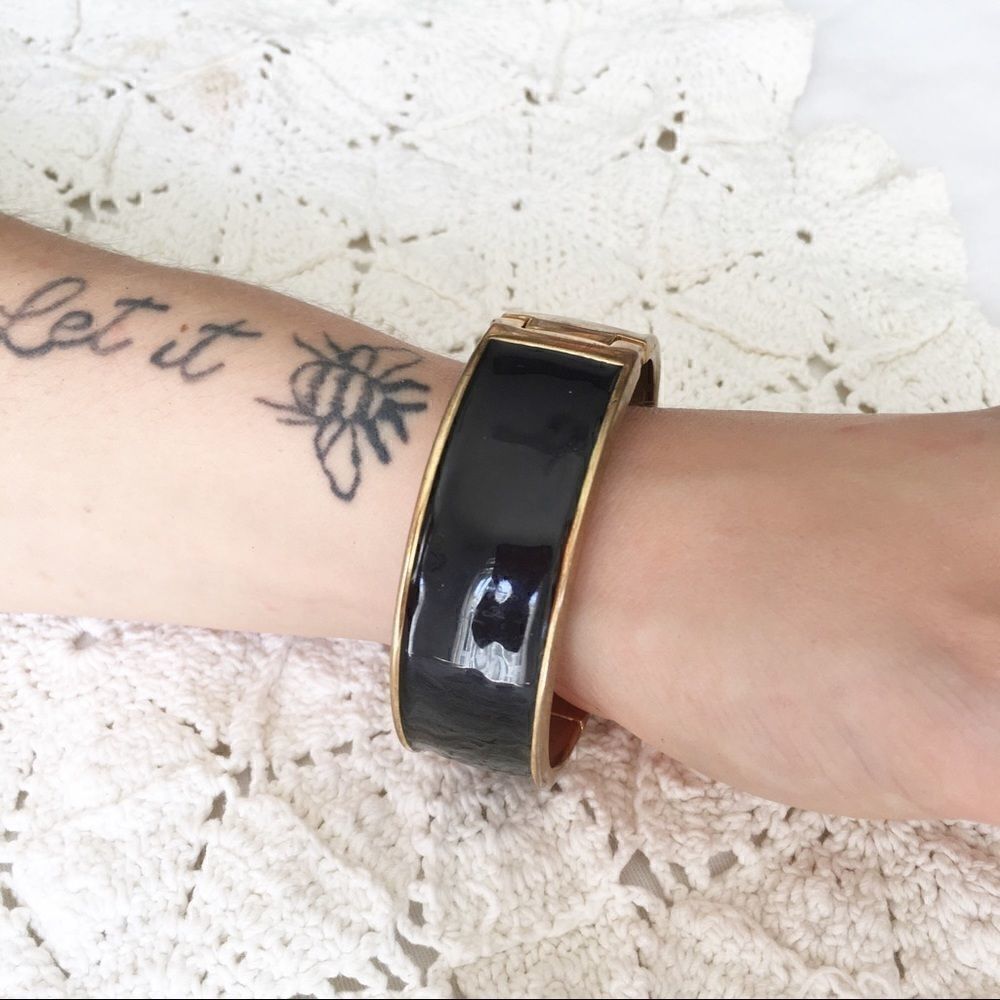 Chunky Black White Two-Toned Metal Bracelet 3/$20